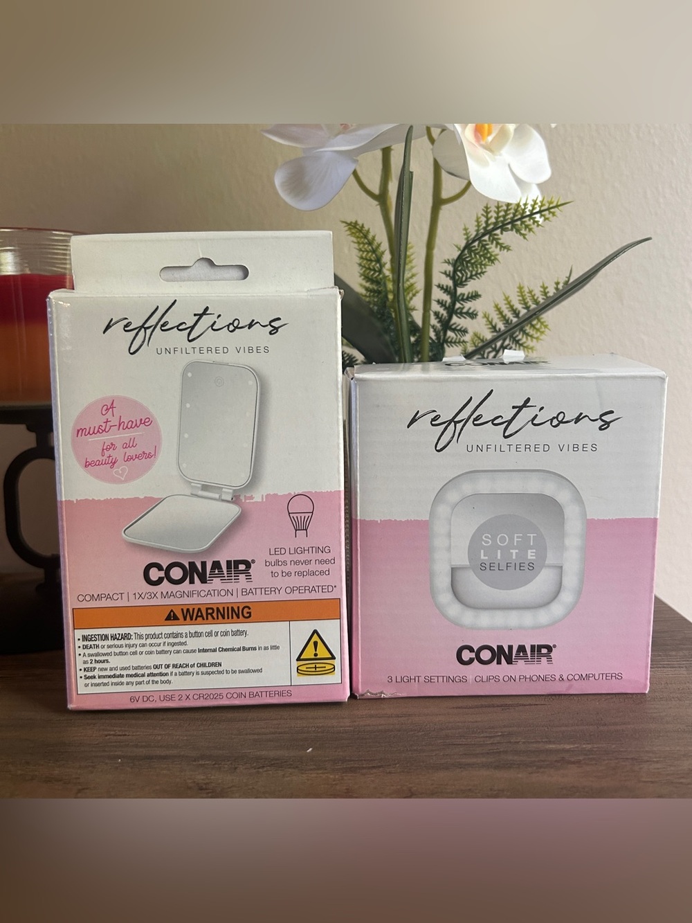 Conair Reflections Soft Lite Selfies & Compact Mirror Set - NIB💗🤍